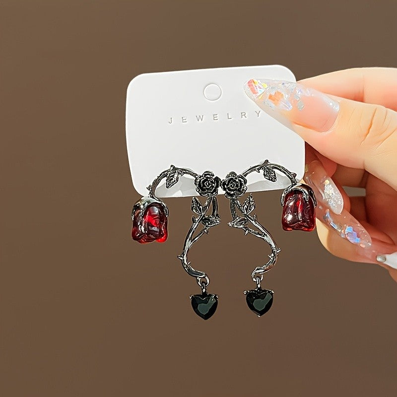 Red Rose Vine Earrings
