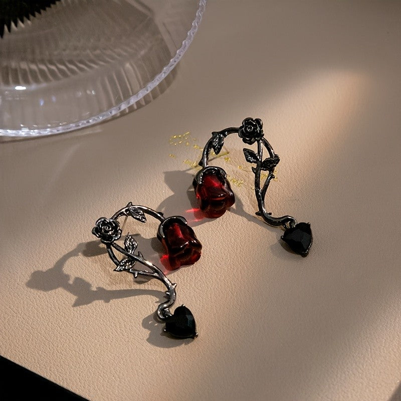 Red Rose Vine Earrings