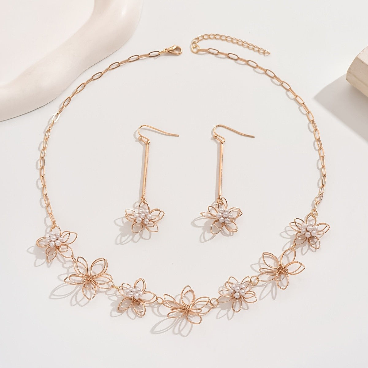 Pearl Floral Necklace & Earring Set