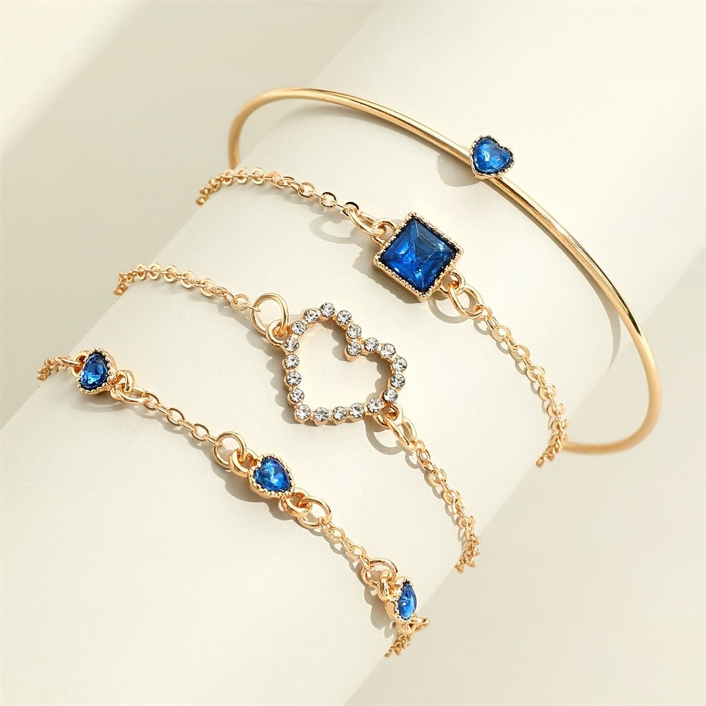 Crystal Heart & Square Charm Bracelet Set