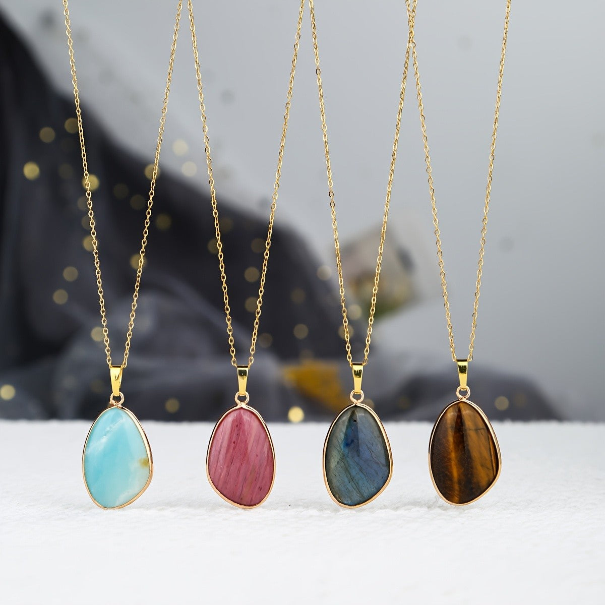 Iridescent Teardrop Stone Necklace