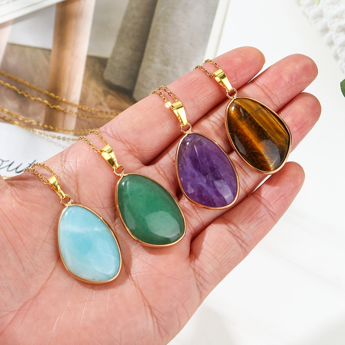 Iridescent Teardrop Stone Necklace