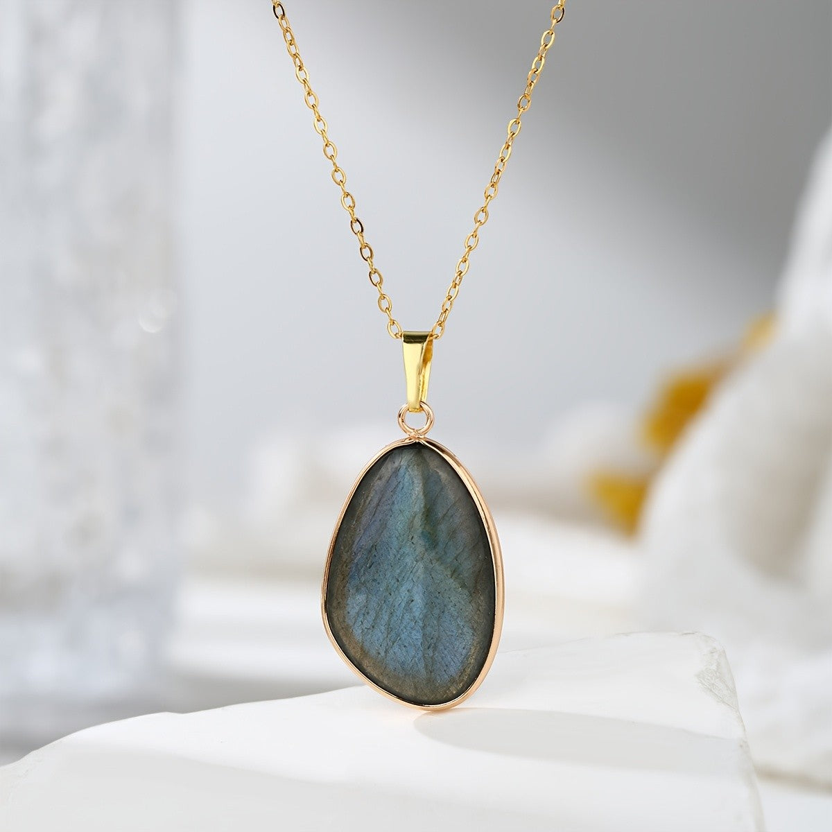 Iridescent Teardrop Stone Necklace