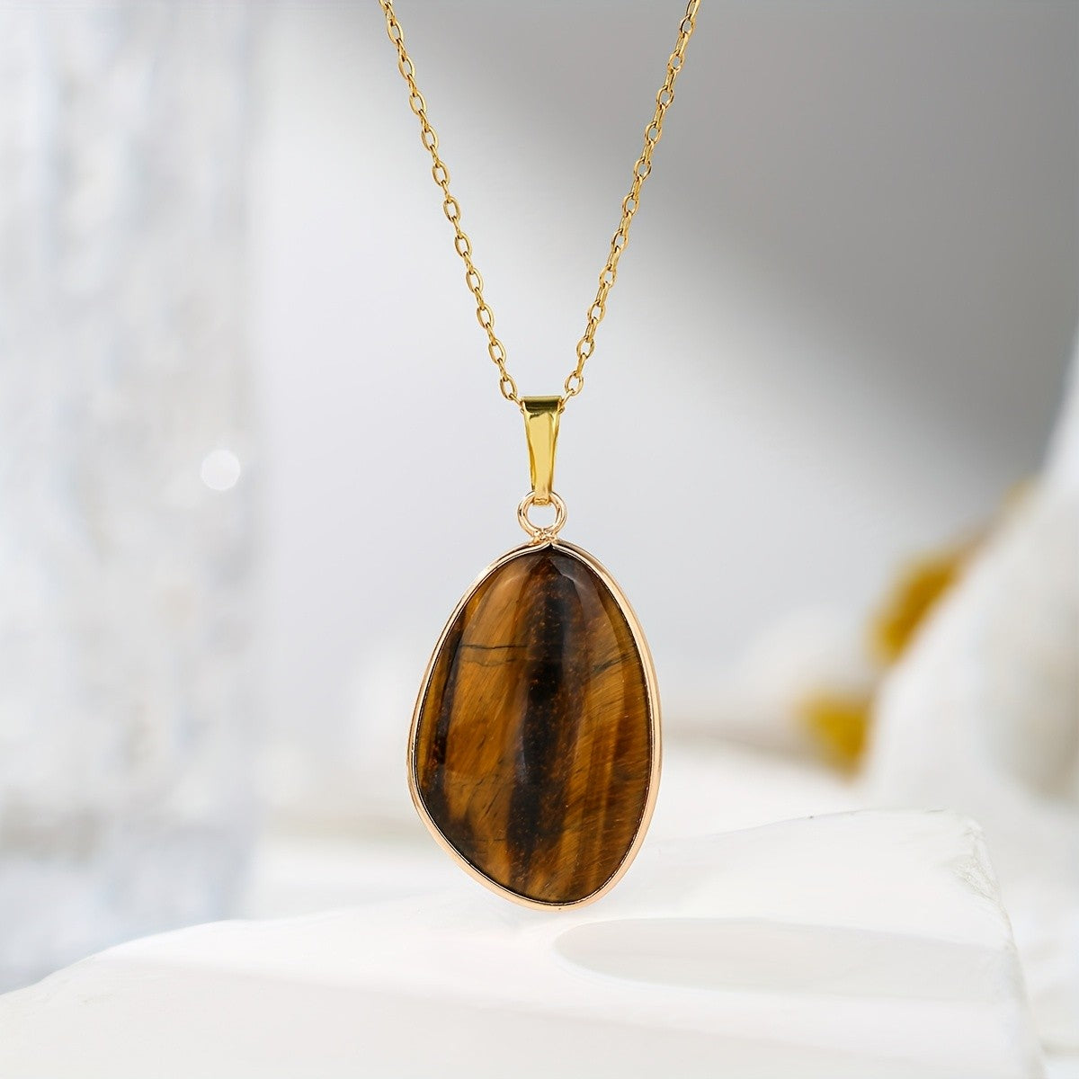 Iridescent Teardrop Stone Necklace