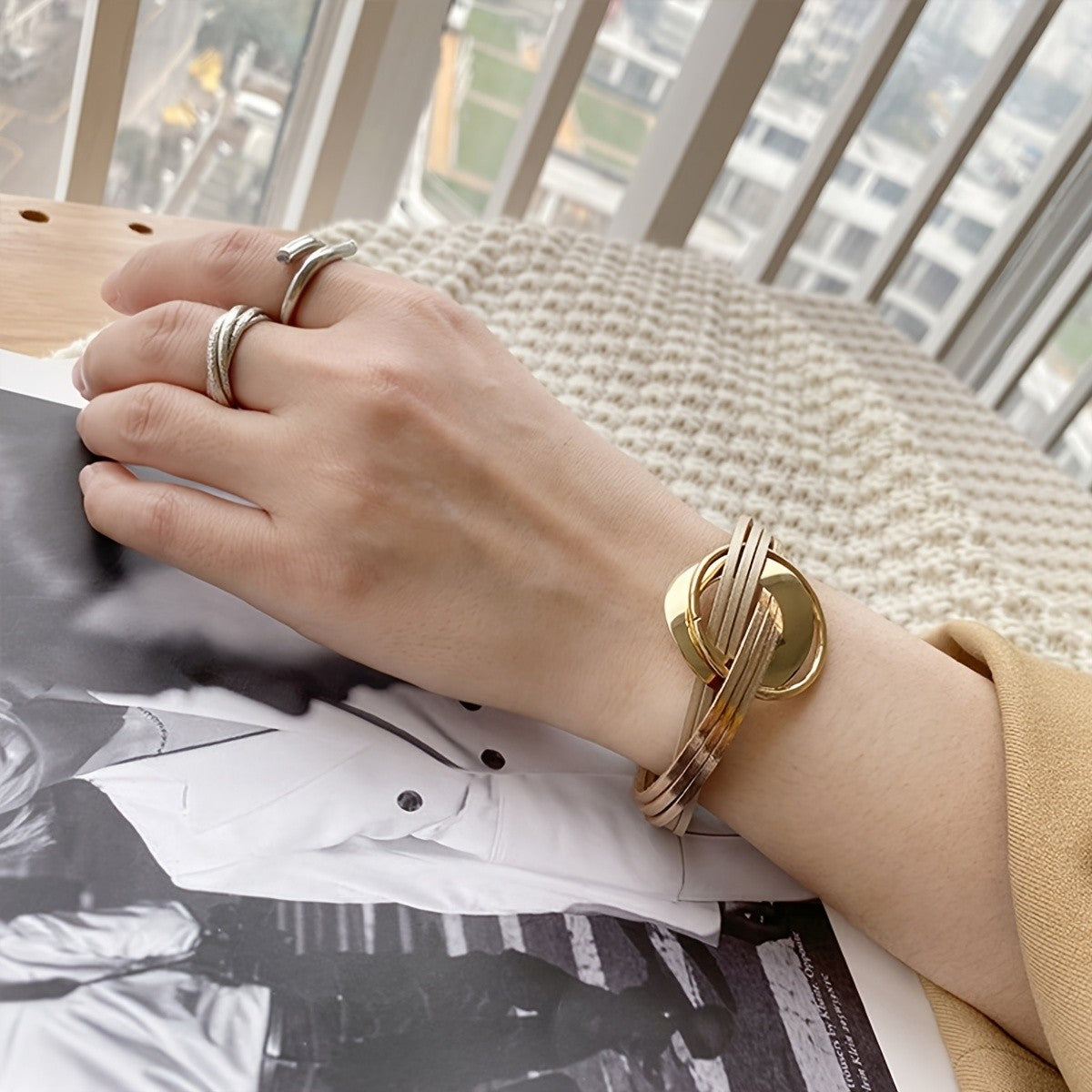 Layered Faux Leather Knot Bracelet