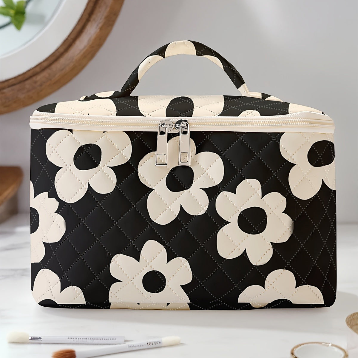 Daisy Quilted Cosmetic Bag