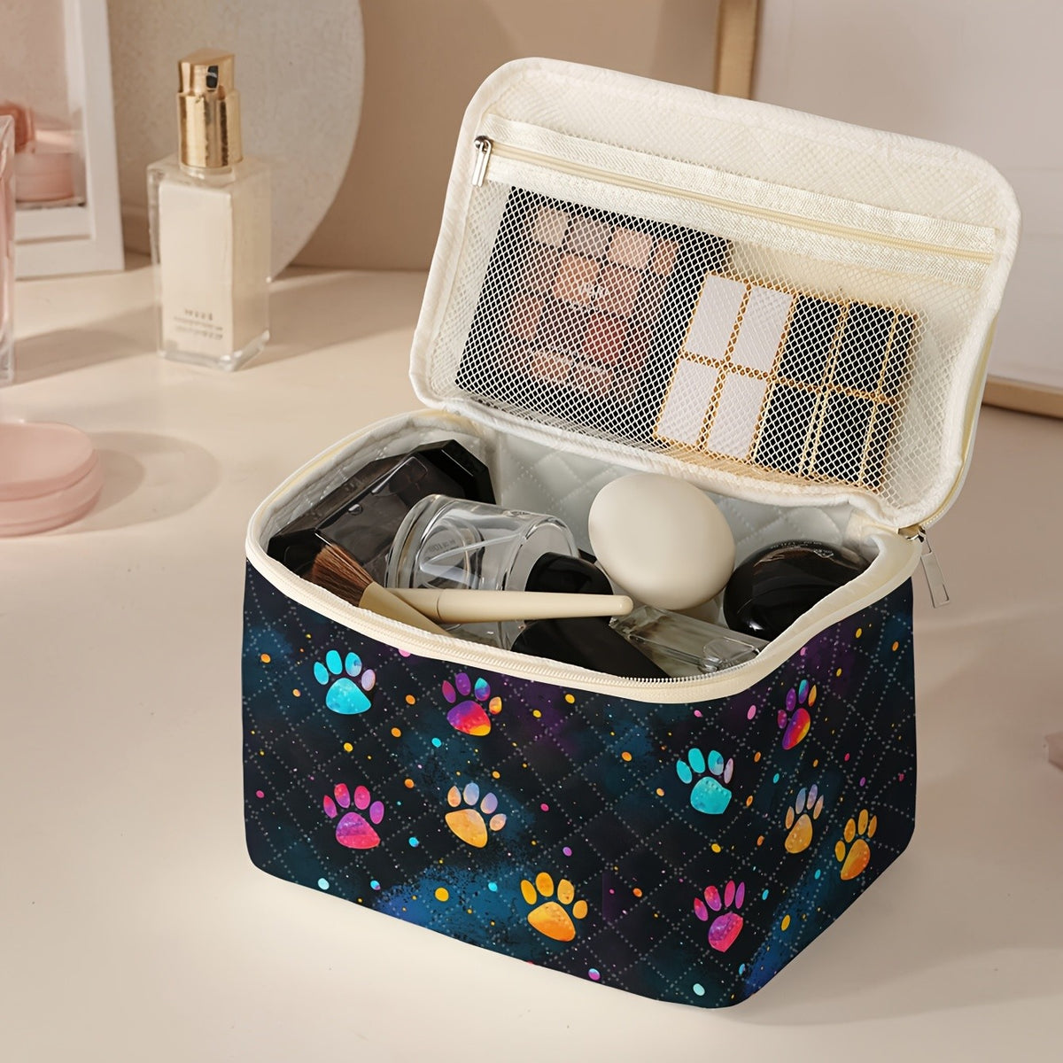 Colorful Paw Print Cosmetic Bag
