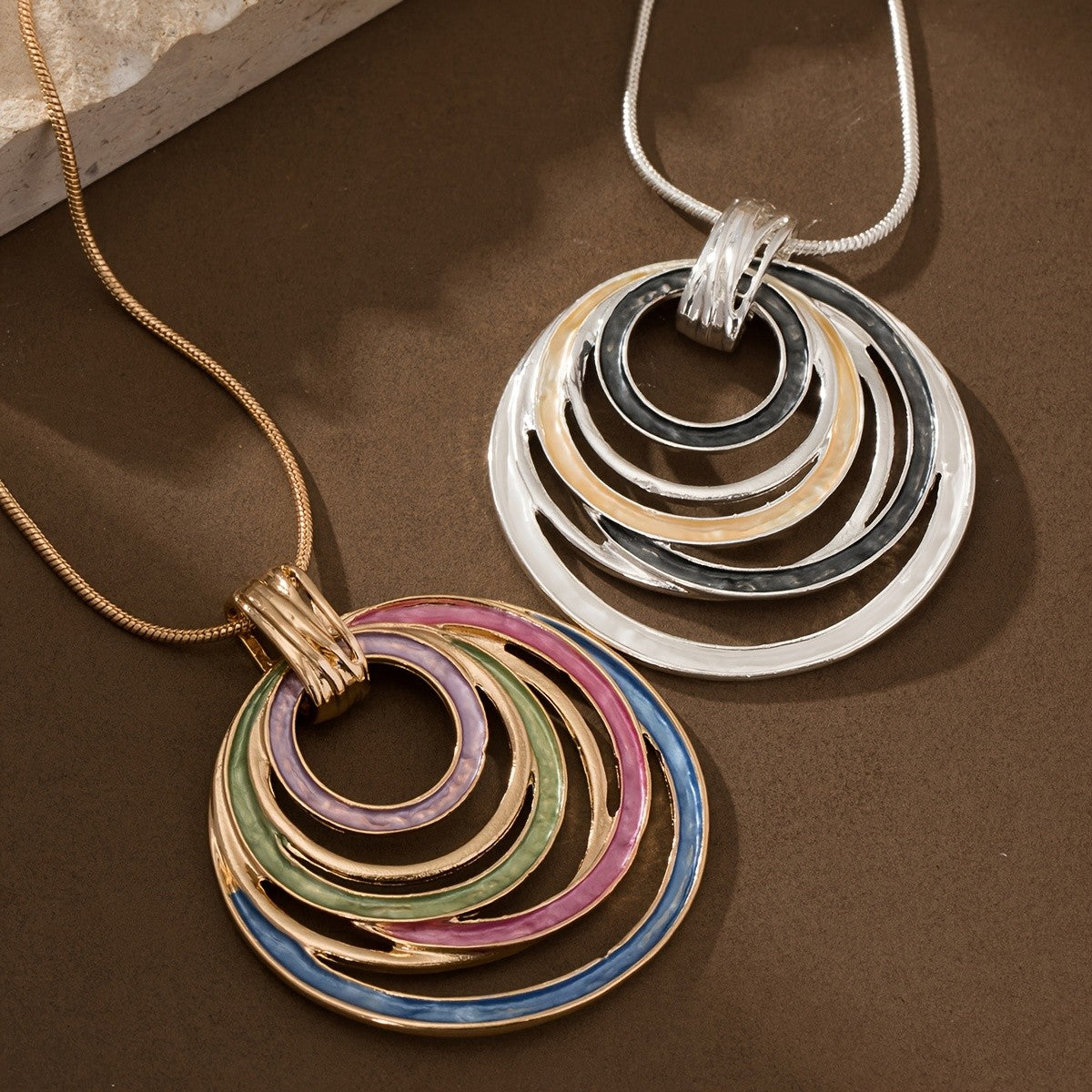 Multicolor Enamel Spiral Circle Necklace