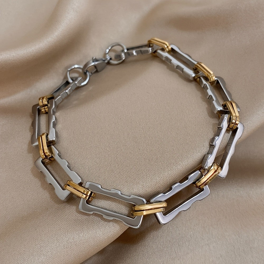 Two-Tone Geometric Link Bracelet