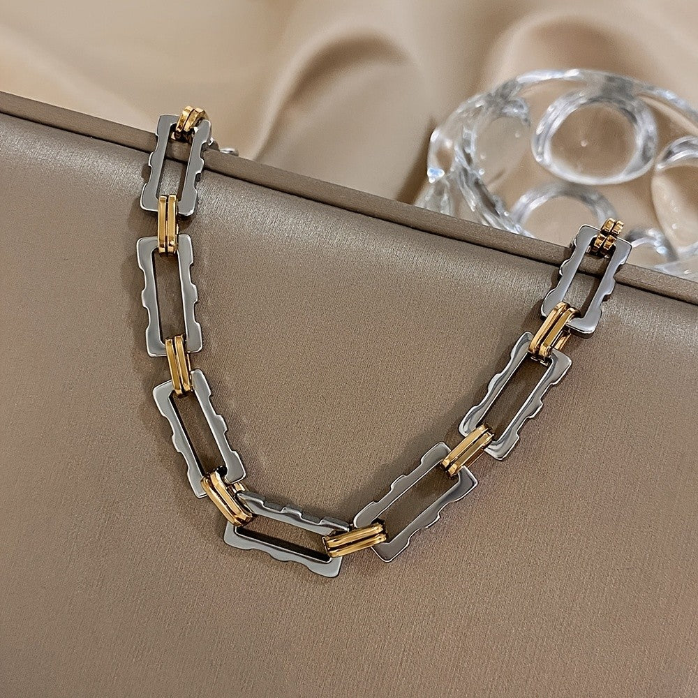 Two-Tone Geometric Link Bracelet