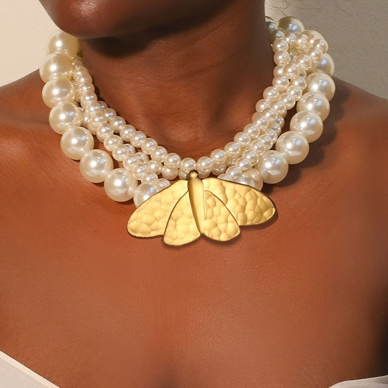 Hammered Disc Layered Pearl Pendant