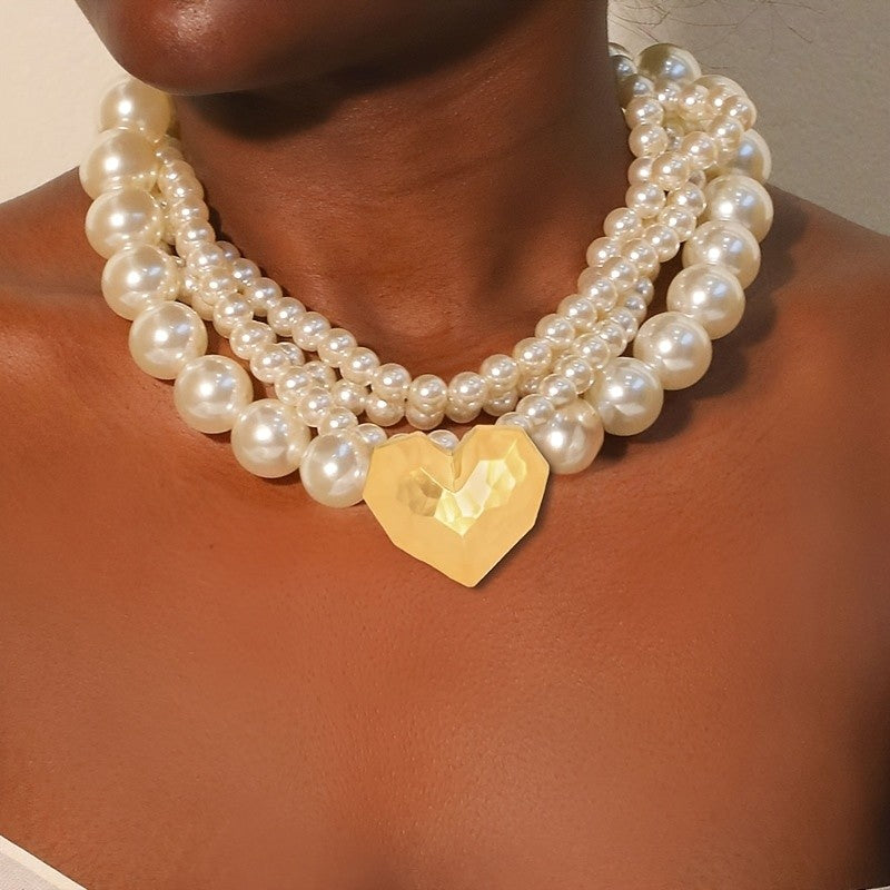Hammered Disc Layered Pearl Pendant