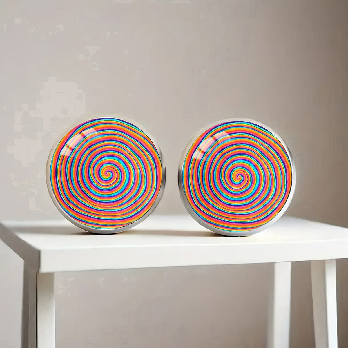 Rainbow Spiral Stud Earrings