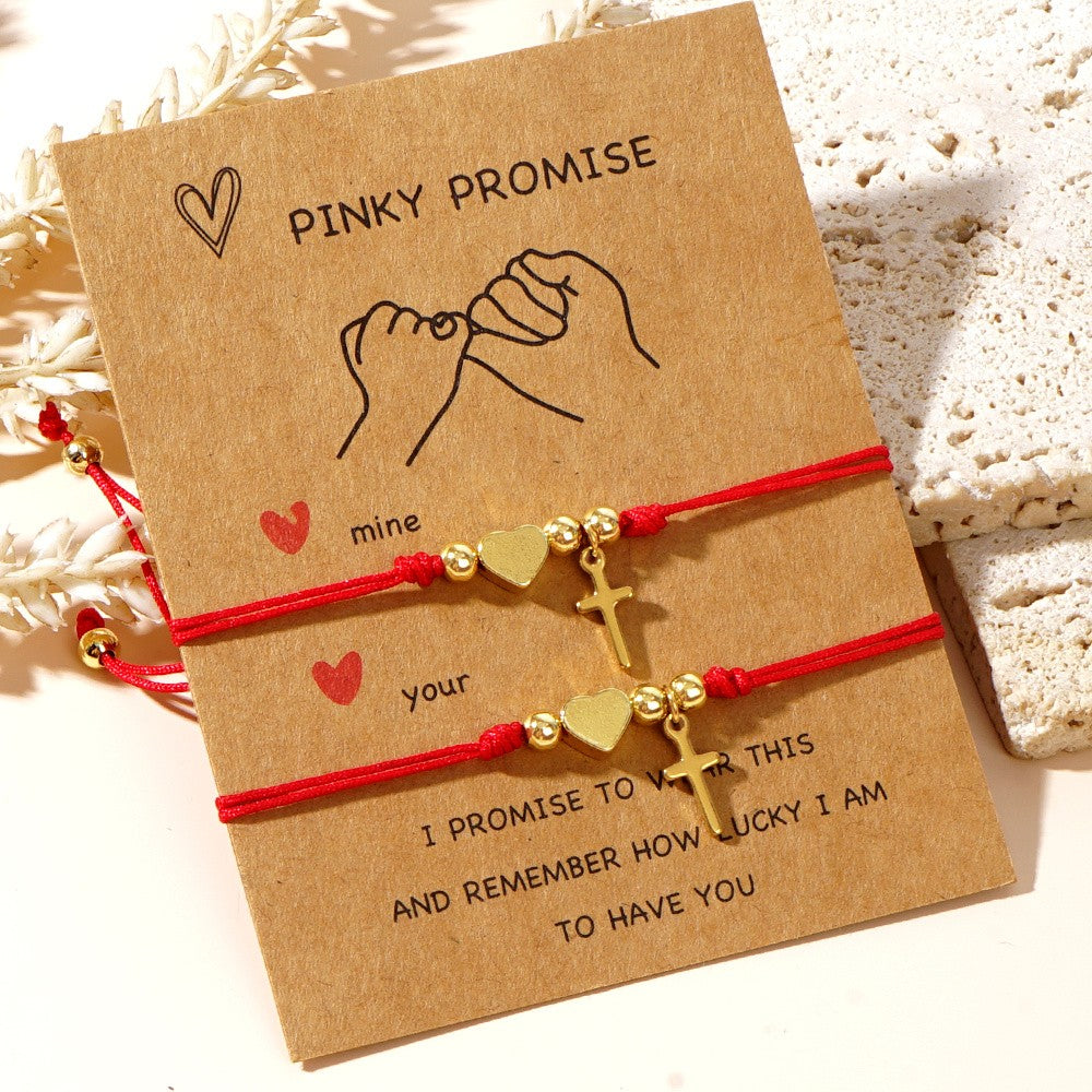 Heart & Cross Red Cord Bracelet Set