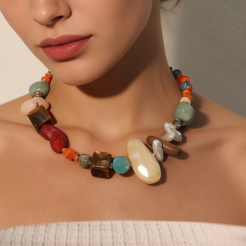 Multicolor Mixed Stone Resin Necklace