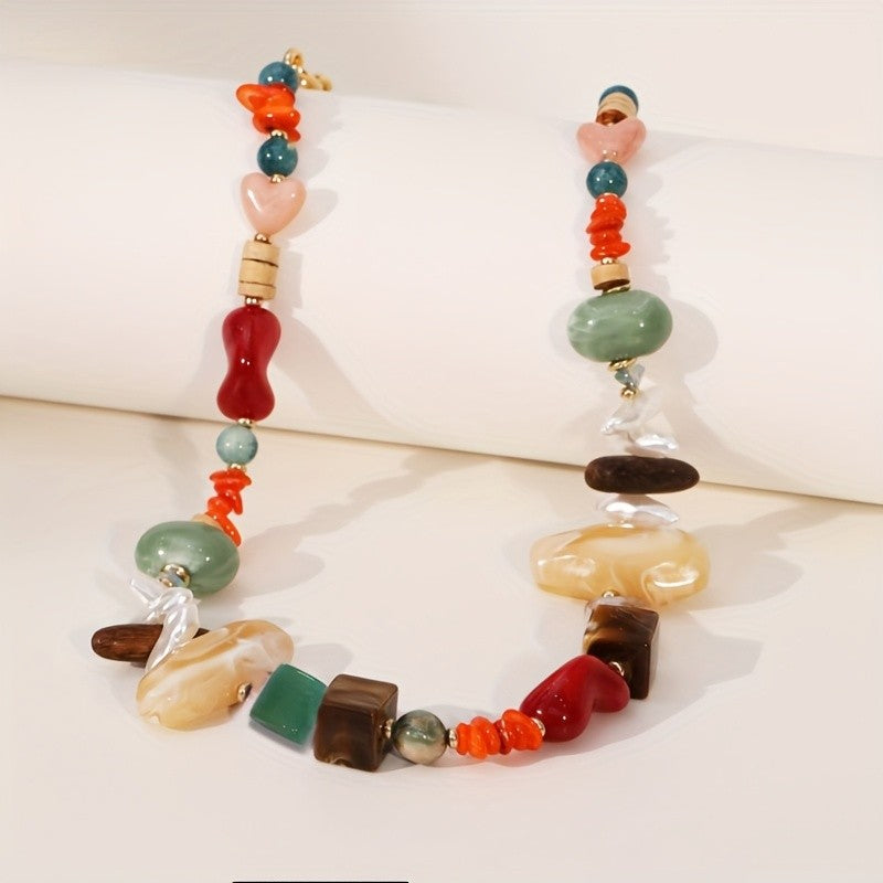 Multicolor Mixed Stone Resin Necklace