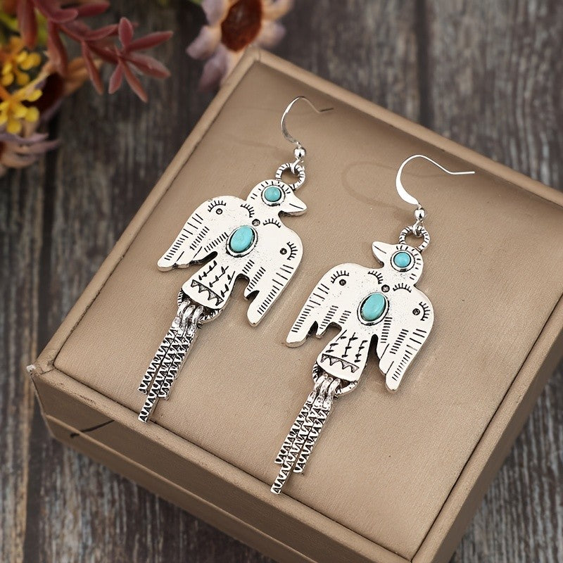 Turquoise Bird Tassel Earrings