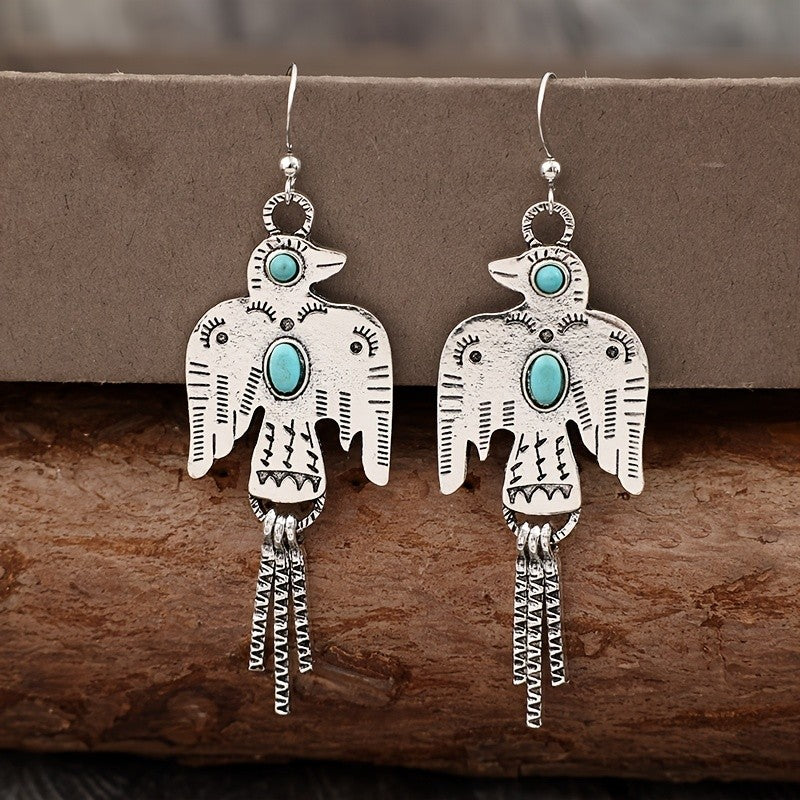 Turquoise Bird Tassel Earrings