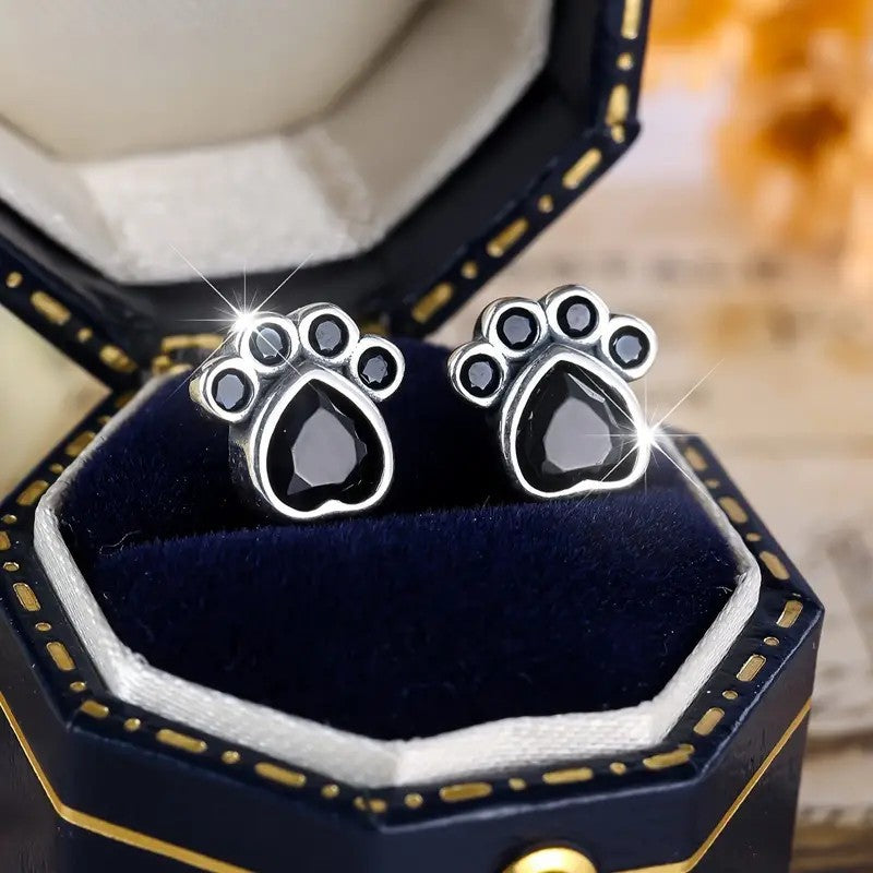 Black Gemstone Paw Stud Earrings