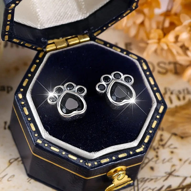 Black Gemstone Paw Stud Earrings