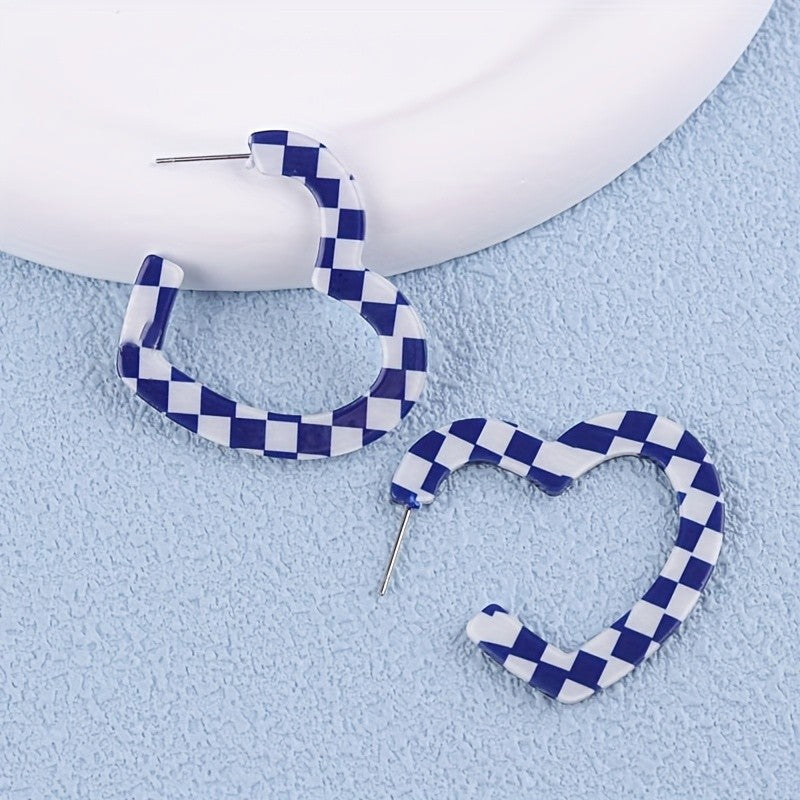 Checkered Heart Acrylic Earrings