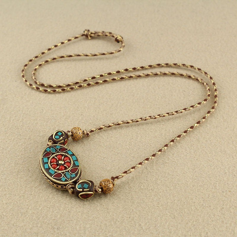 Turquoise Mosaic Floral Necklace