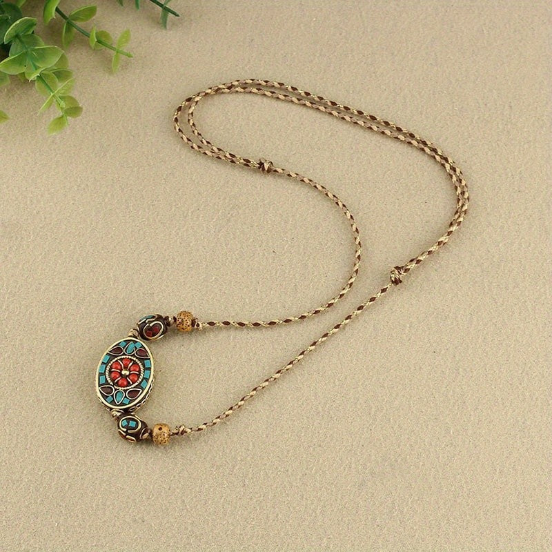 Turquoise Mosaic Floral Necklace
