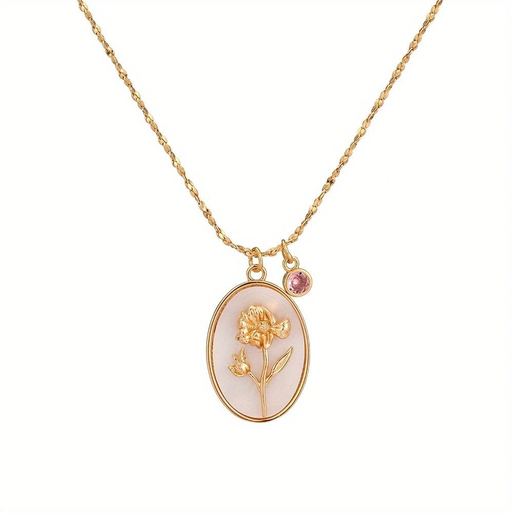 Floral Oval Shell Necklace
