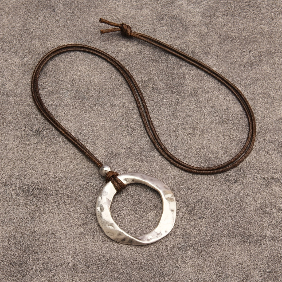 Hammered Circle Cord Necklace