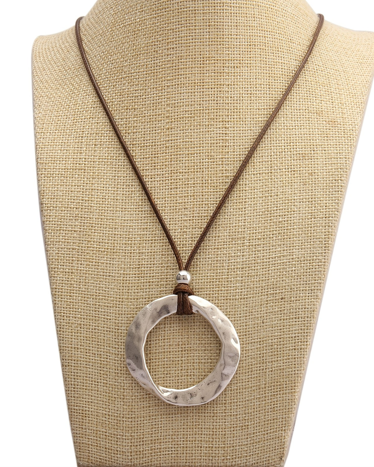 Hammered Circle Cord Necklace