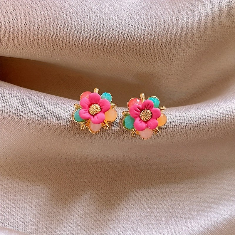 Multicolor Glass Petal Stud Earrings