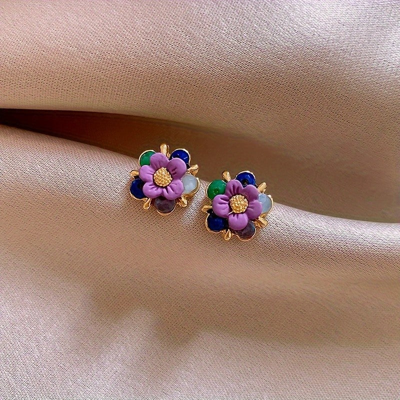 Multicolor Glass Petal Stud Earrings