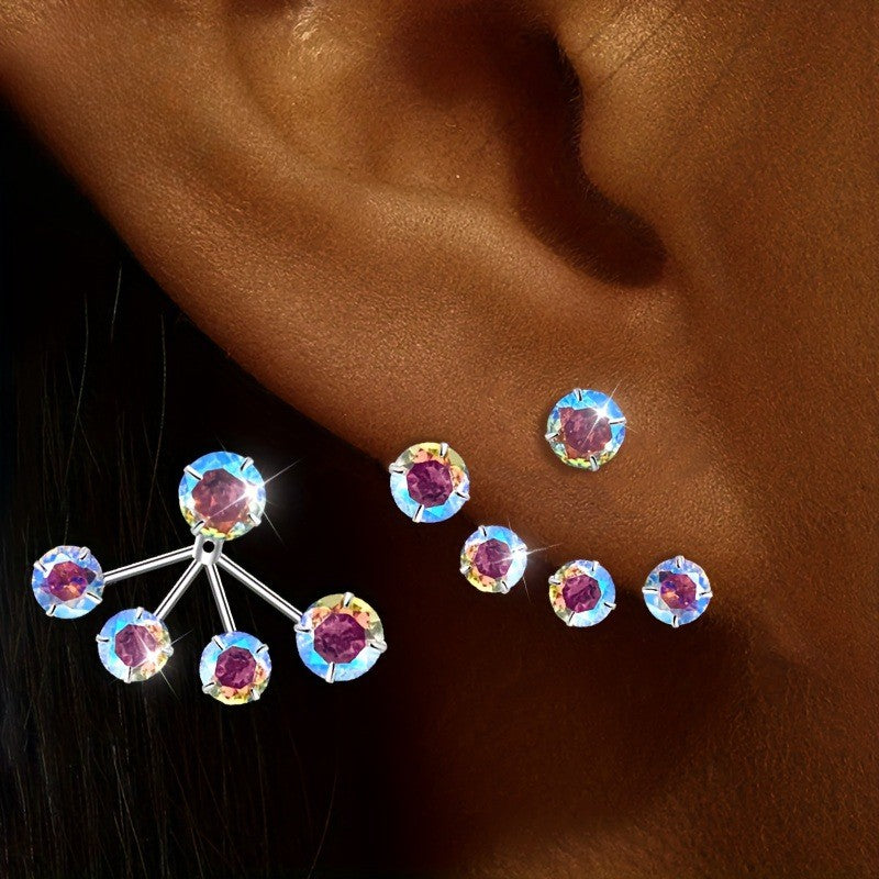 Colorful Zircon Flower Stud Earrings
