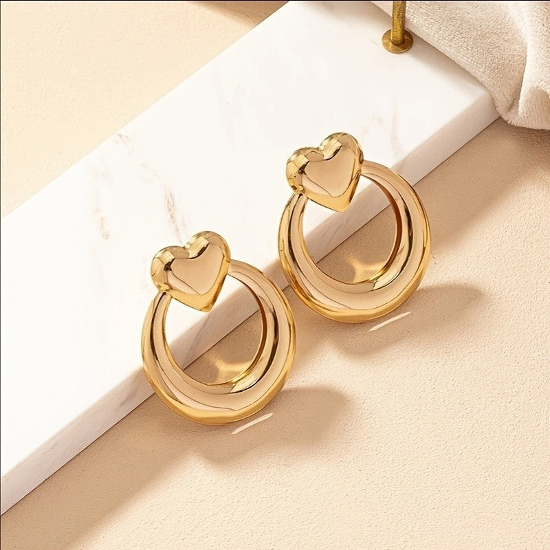 Heart Circle Stud Earrings