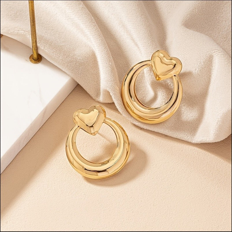 Heart Circle Stud Earrings