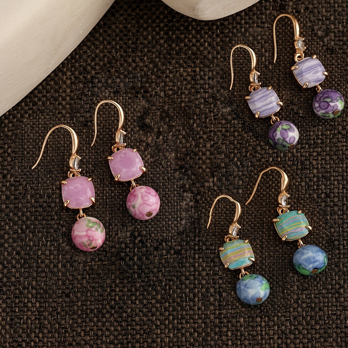 Marbled Square & Round Drop Earrings