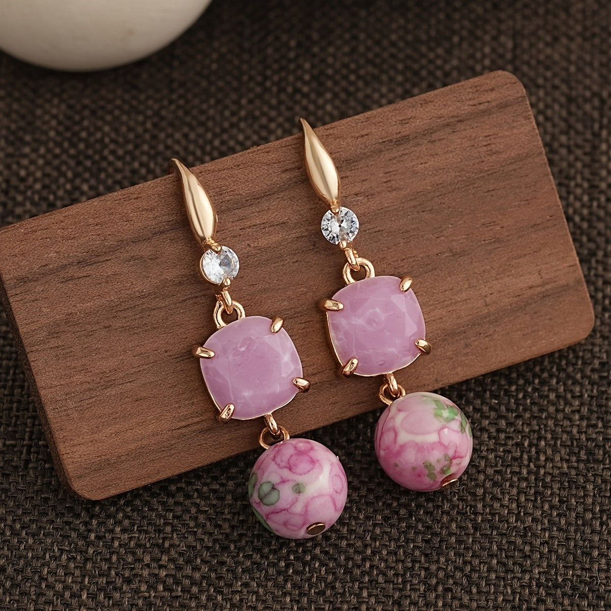 Marbled Square & Round Drop Earrings