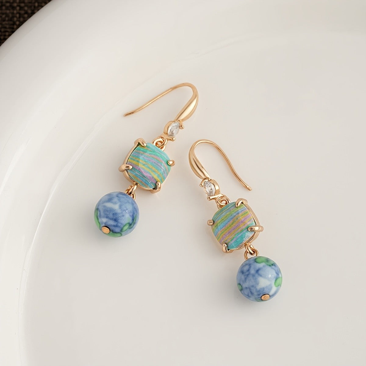 Marbled Square & Round Drop Earrings