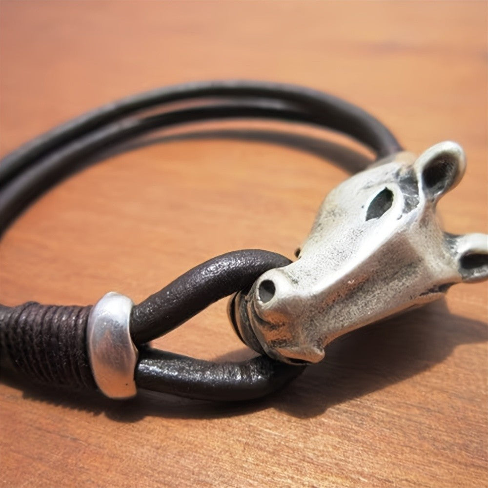 Sculpted Horse Head Leather Bracelet