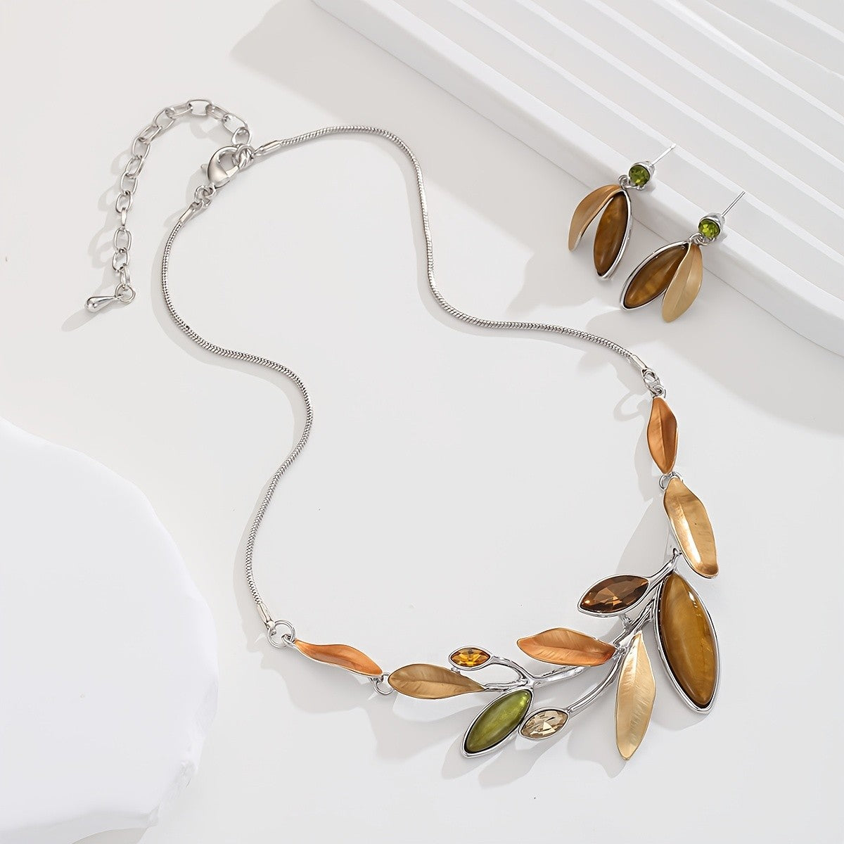 Amber Leaf Branch Necklace Set