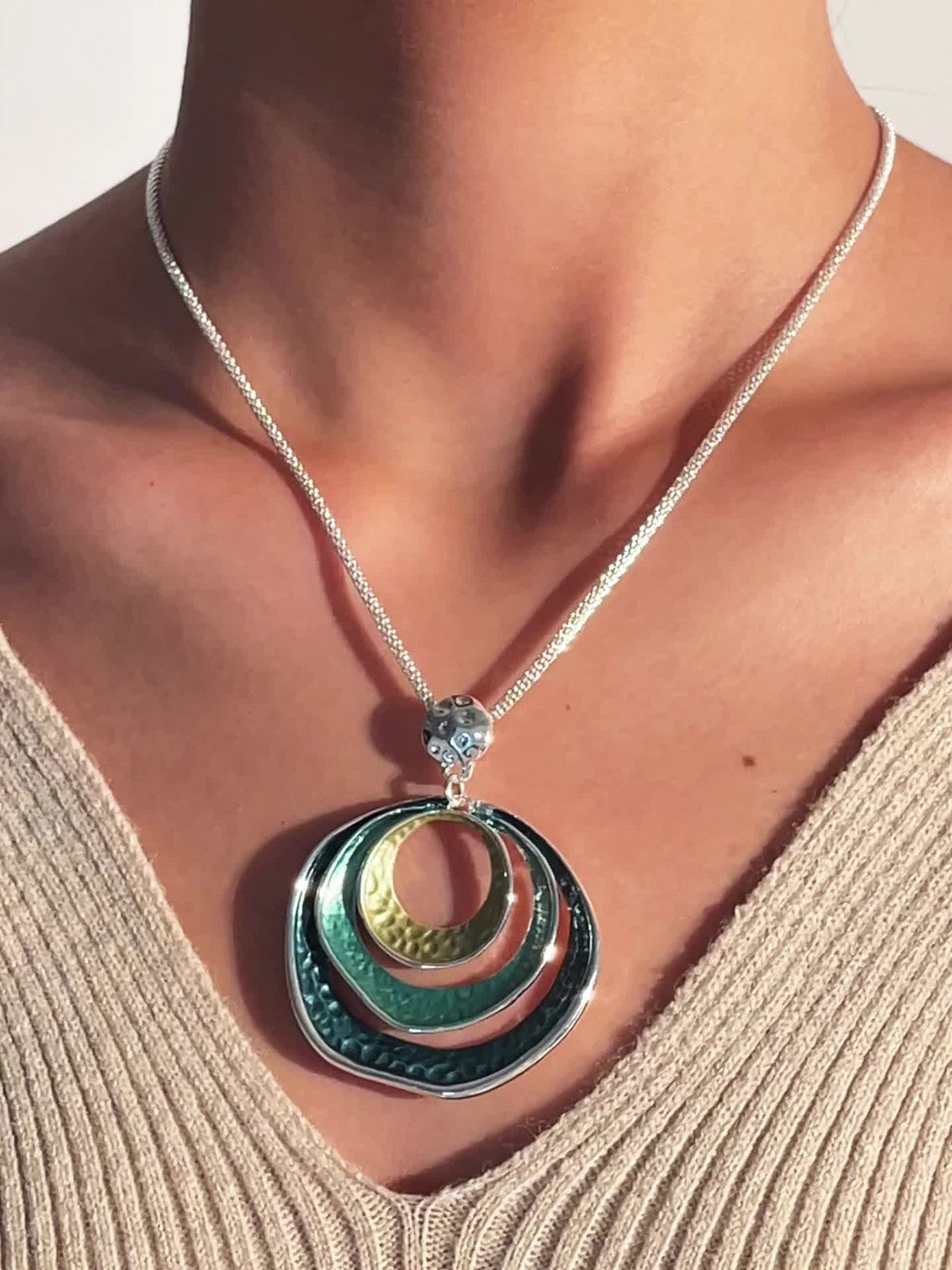 Textured Enamel Circle Necklace