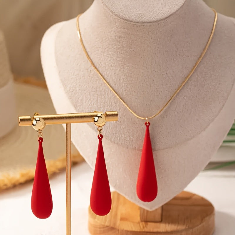 Red Teardrop Necklace & Earring Set