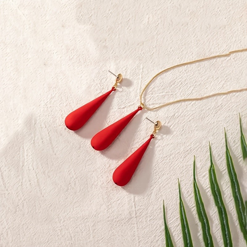 Red Teardrop Necklace & Earring Set