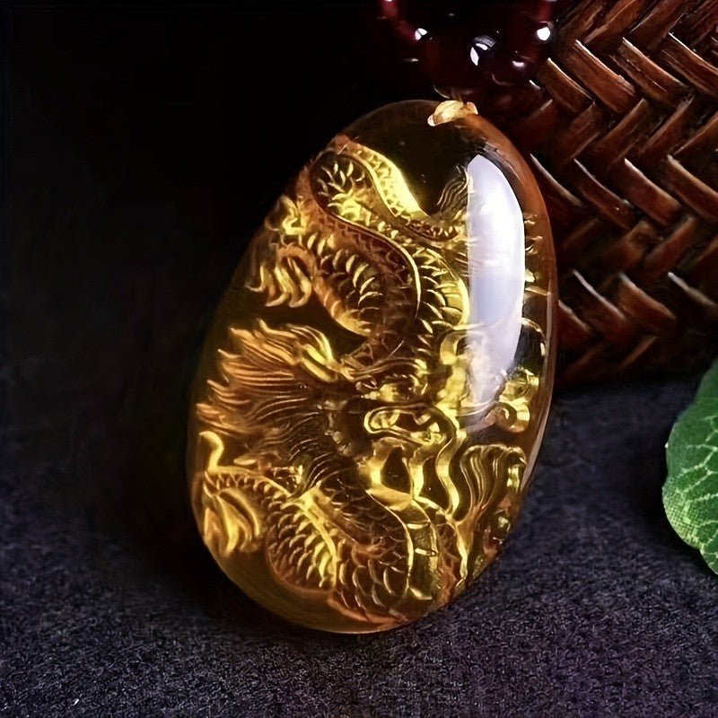 Carved Dragon Amber Pendant