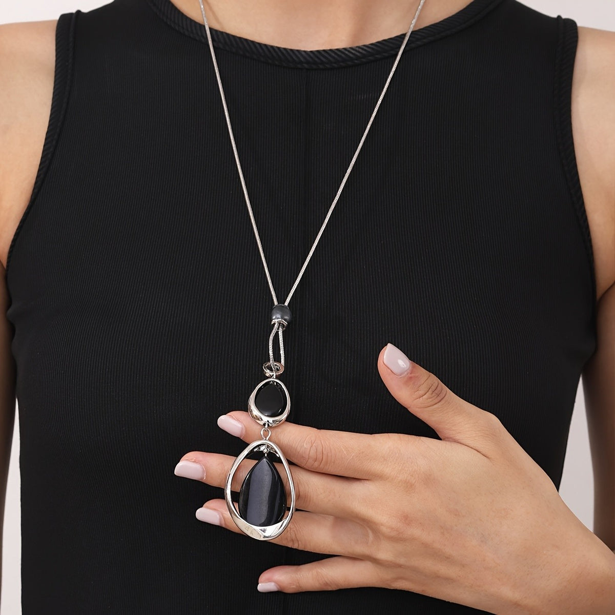 Dual Teardrop Stone Lariat Necklace