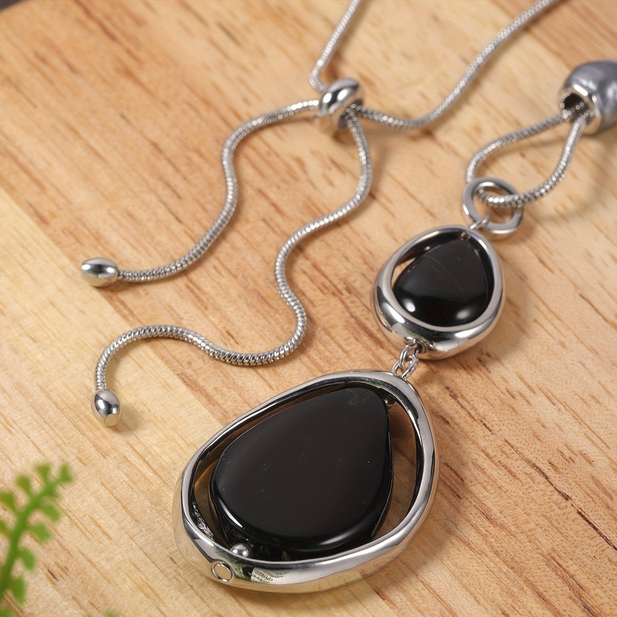 Dual Teardrop Stone Lariat Necklace