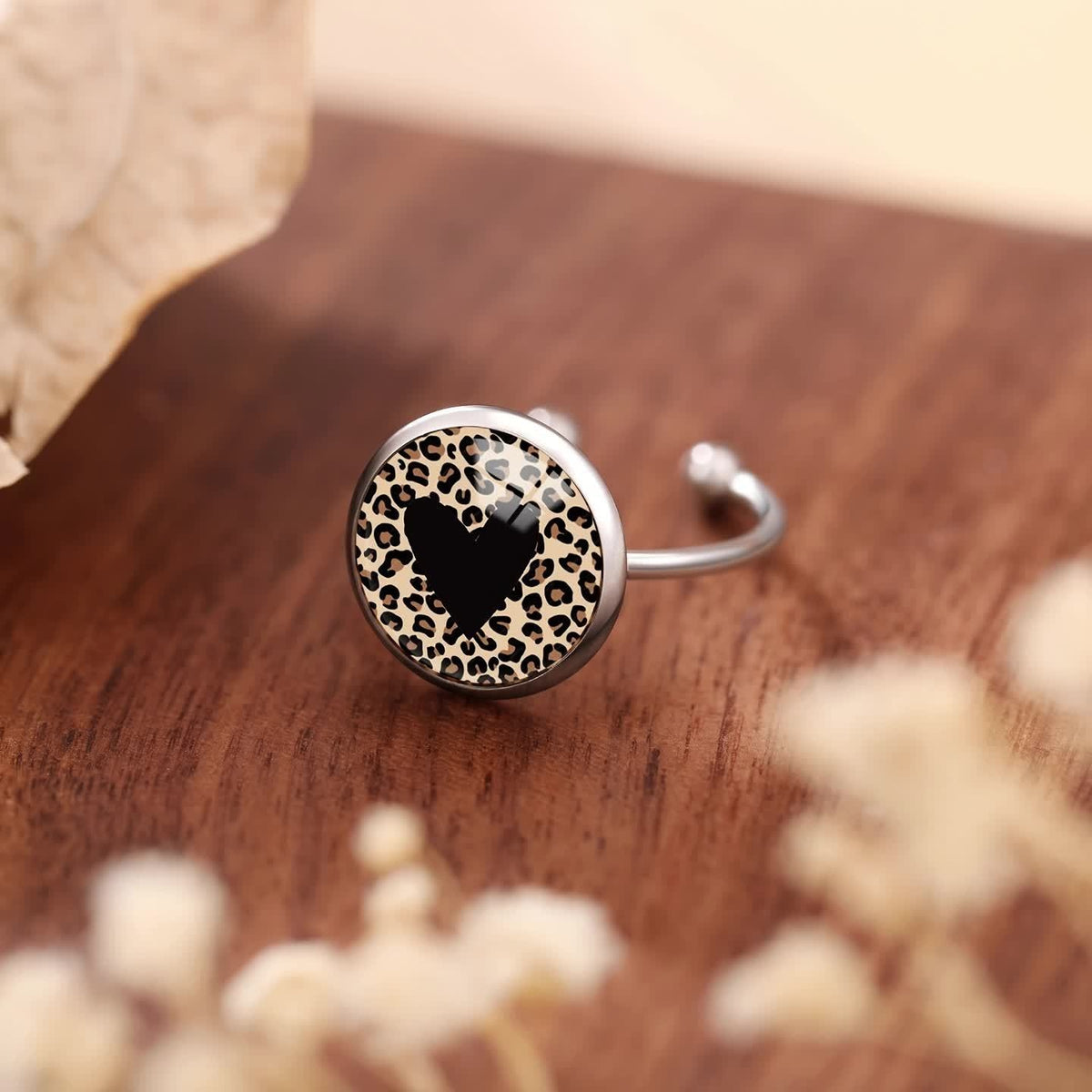 Leopard Heart Open Ring
