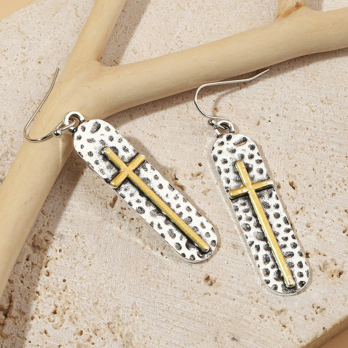 Hammered Cross Earrings