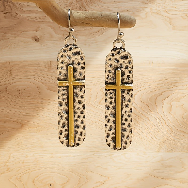 Hammered Cross Earrings