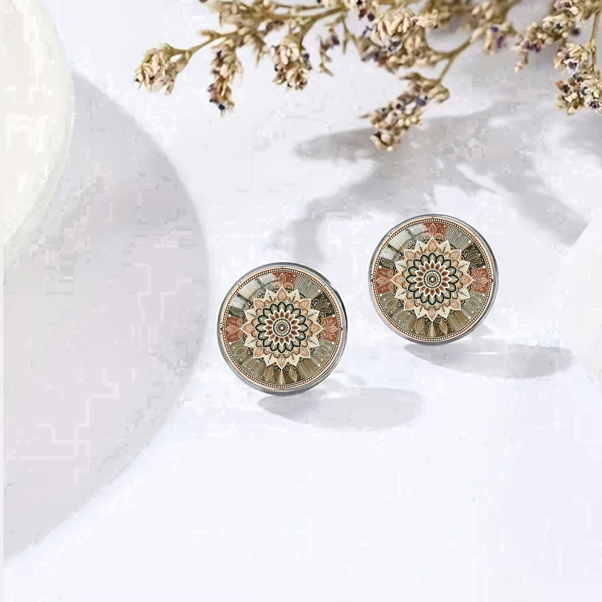 Desert Flower Mandala Stud Earrings